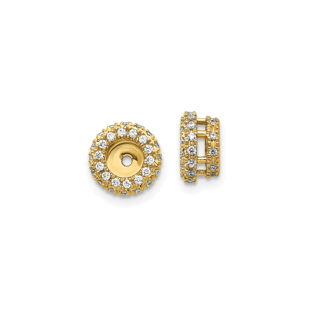 14k Yellow Gold Earring Jackets, Diamond, Round Double Halo Stud Enhancers for Women