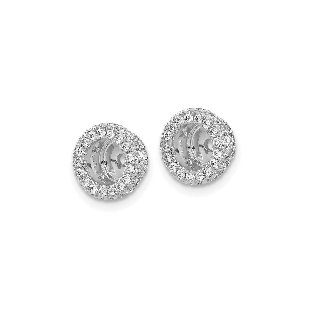 14k White Gold Earring Jackets with Diamond Halo, Round Cut Enhancer Style