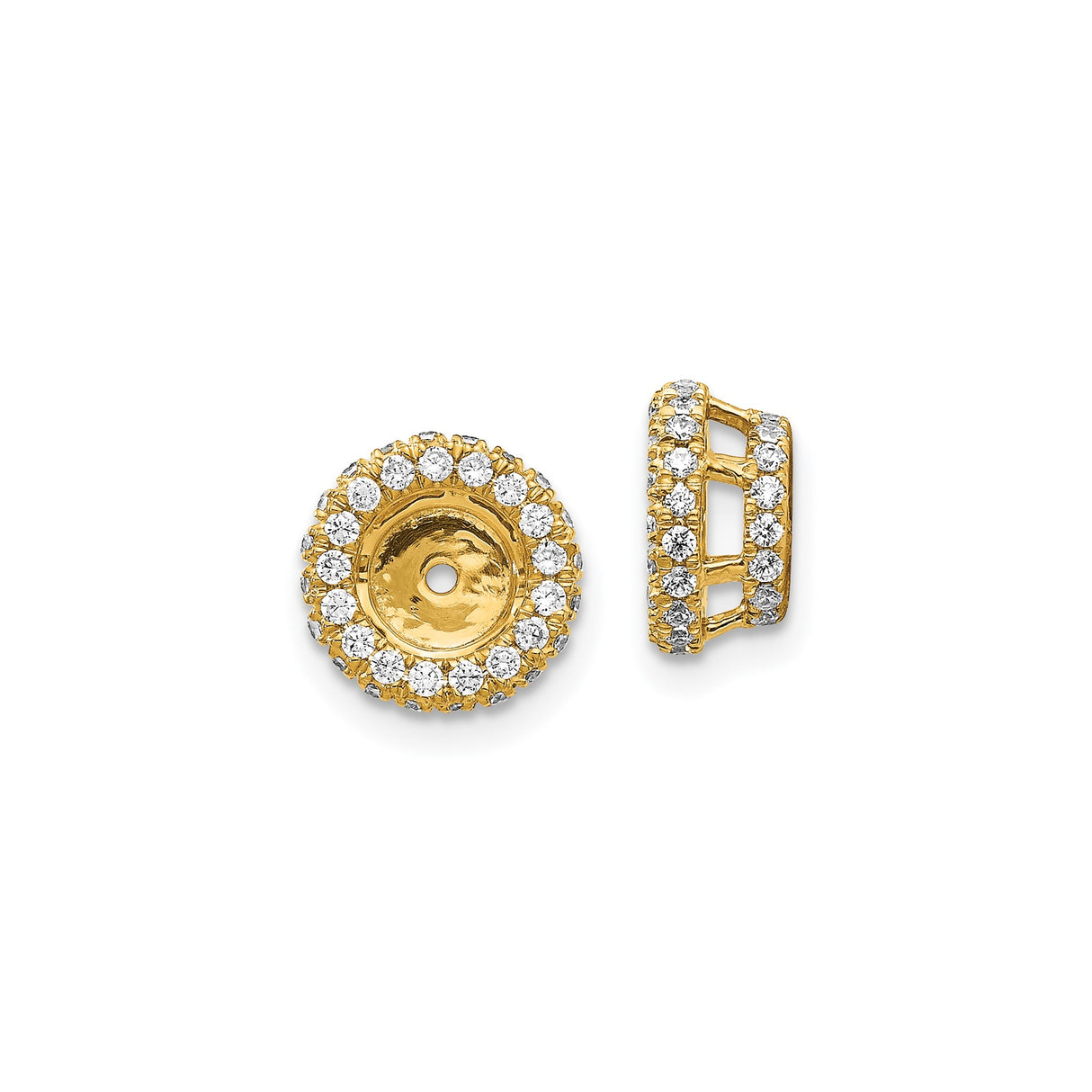 14k Yellow Gold Earring Jackets with Diamond, Double Halo Round Stud Enhancers for Women