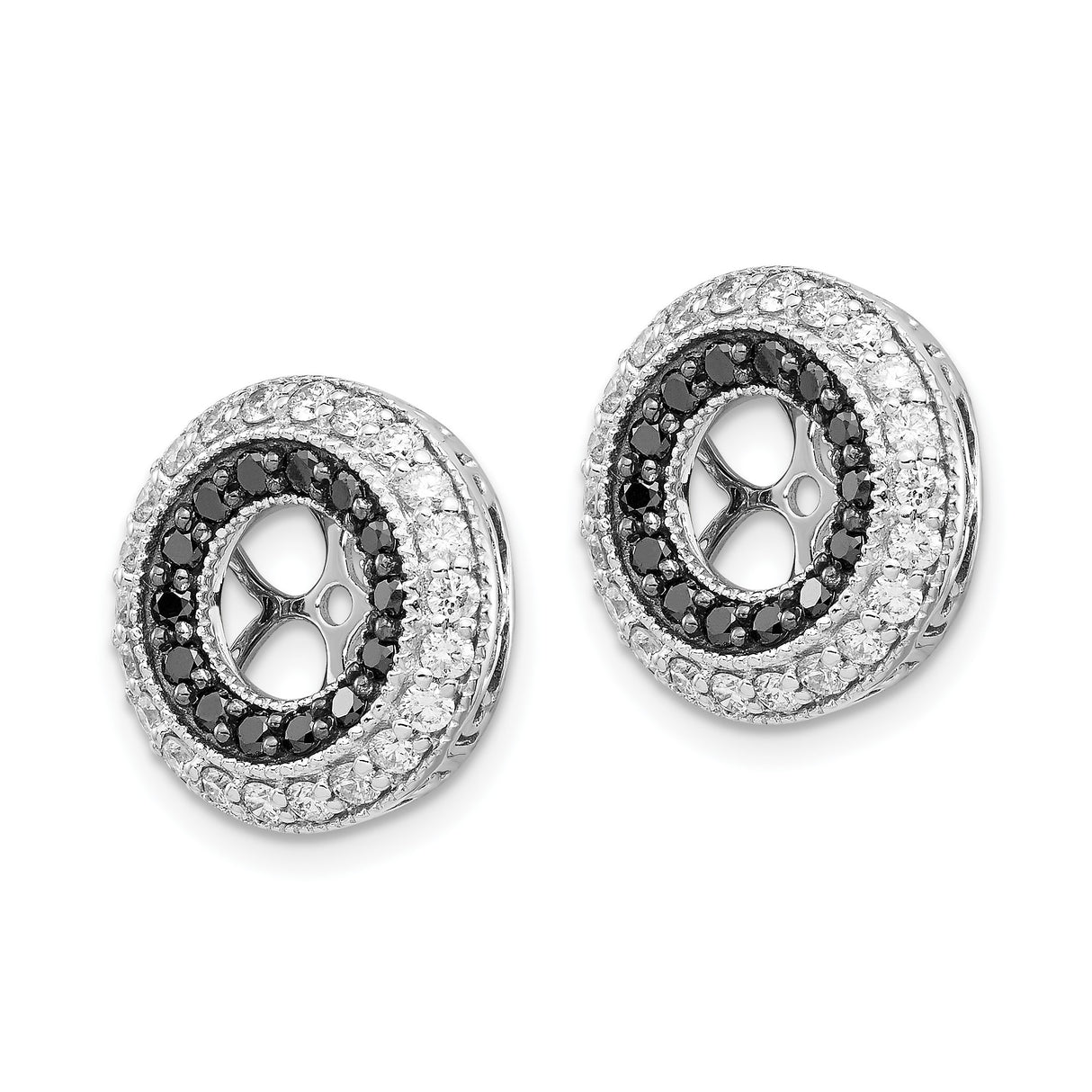 14k White Gold Filigree Cross Pendant with Black and White Diamonds, Christian Religious Charm