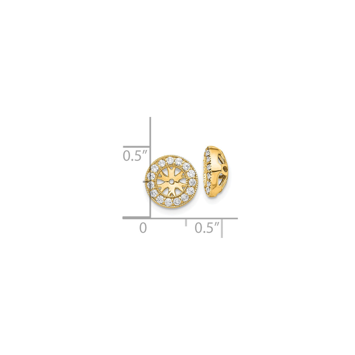14k Yellow Gold Earring Jackets with Diamond Accents, Sunburst Cutout, Cubic Zirconia Halo