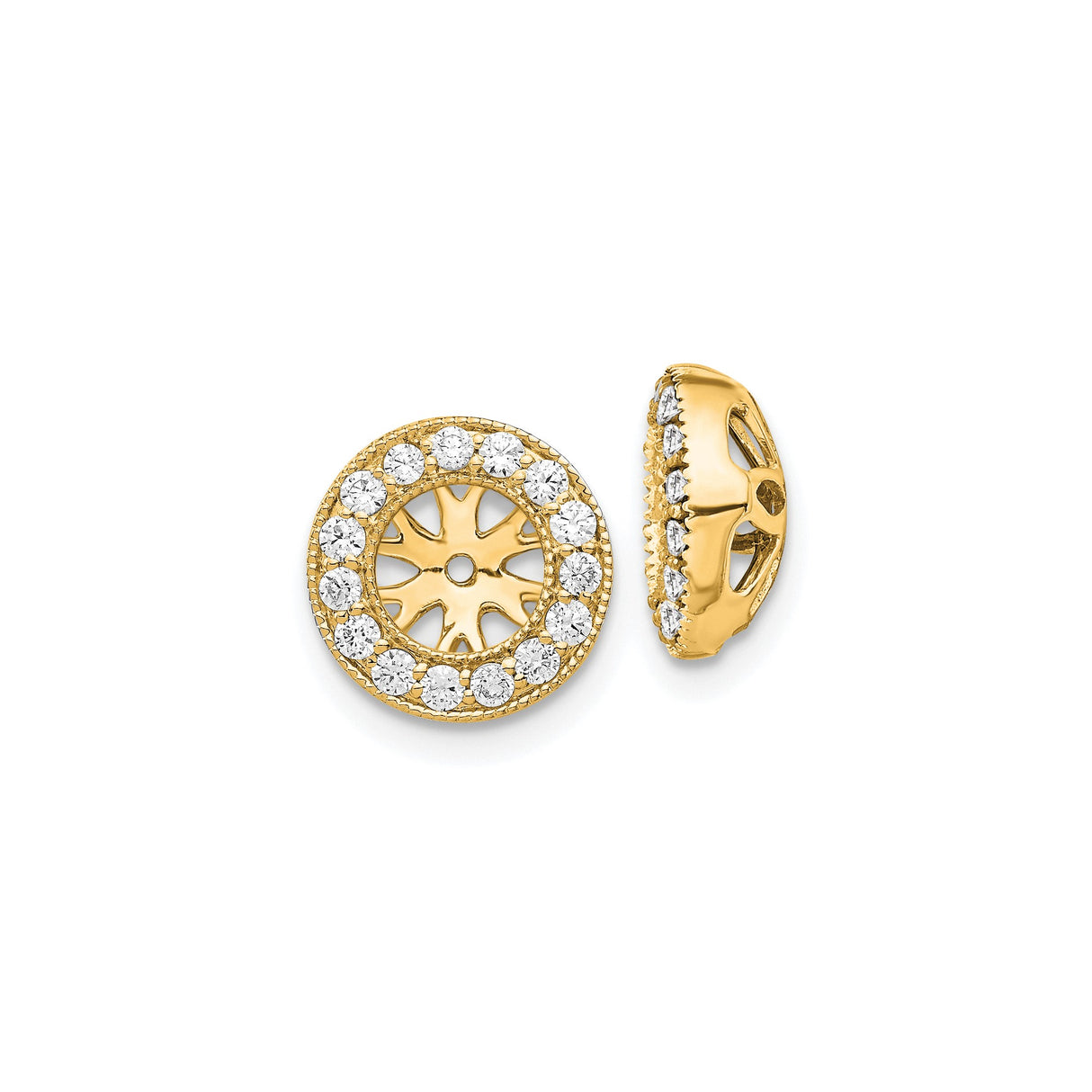 14k Yellow Gold Earring Jackets with Diamond Accents, Sunburst Cutout, Cubic Zirconia Halo
