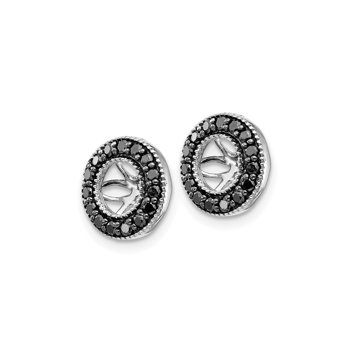 14k White Gold Round Charm Bead with Sunburst Cutout and Black Diamond Halo