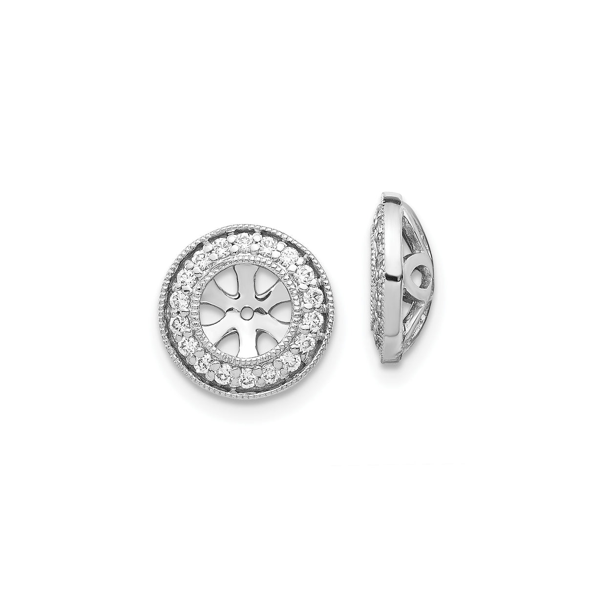 14k White Gold Pendant with Diamond Accents, Radiating Floral Cutout Design, Unity Wheel Pattern