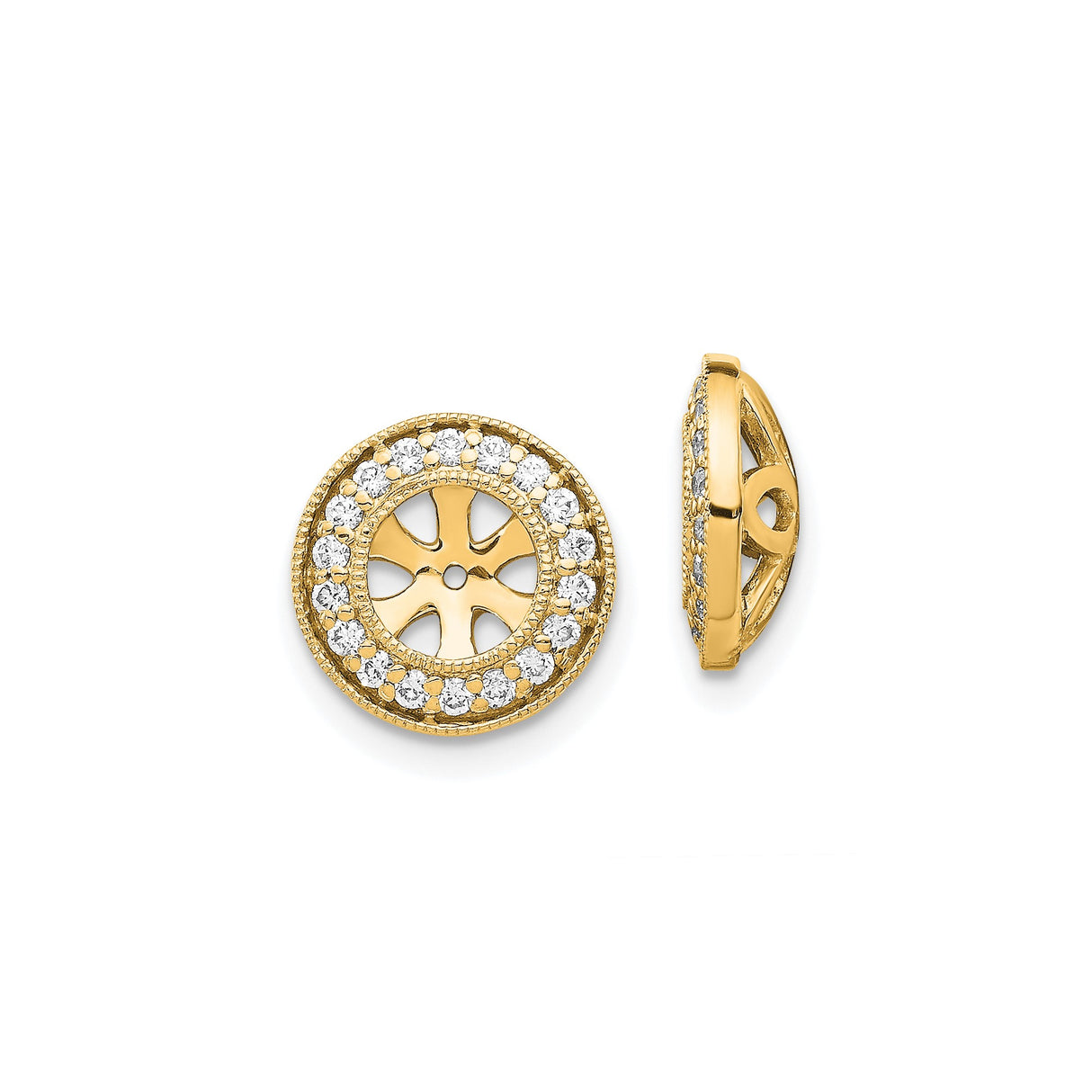 14k Yellow Gold Dharma Wheel Pendant with Cubic Zirconia, Buddhist Chakra Symbol