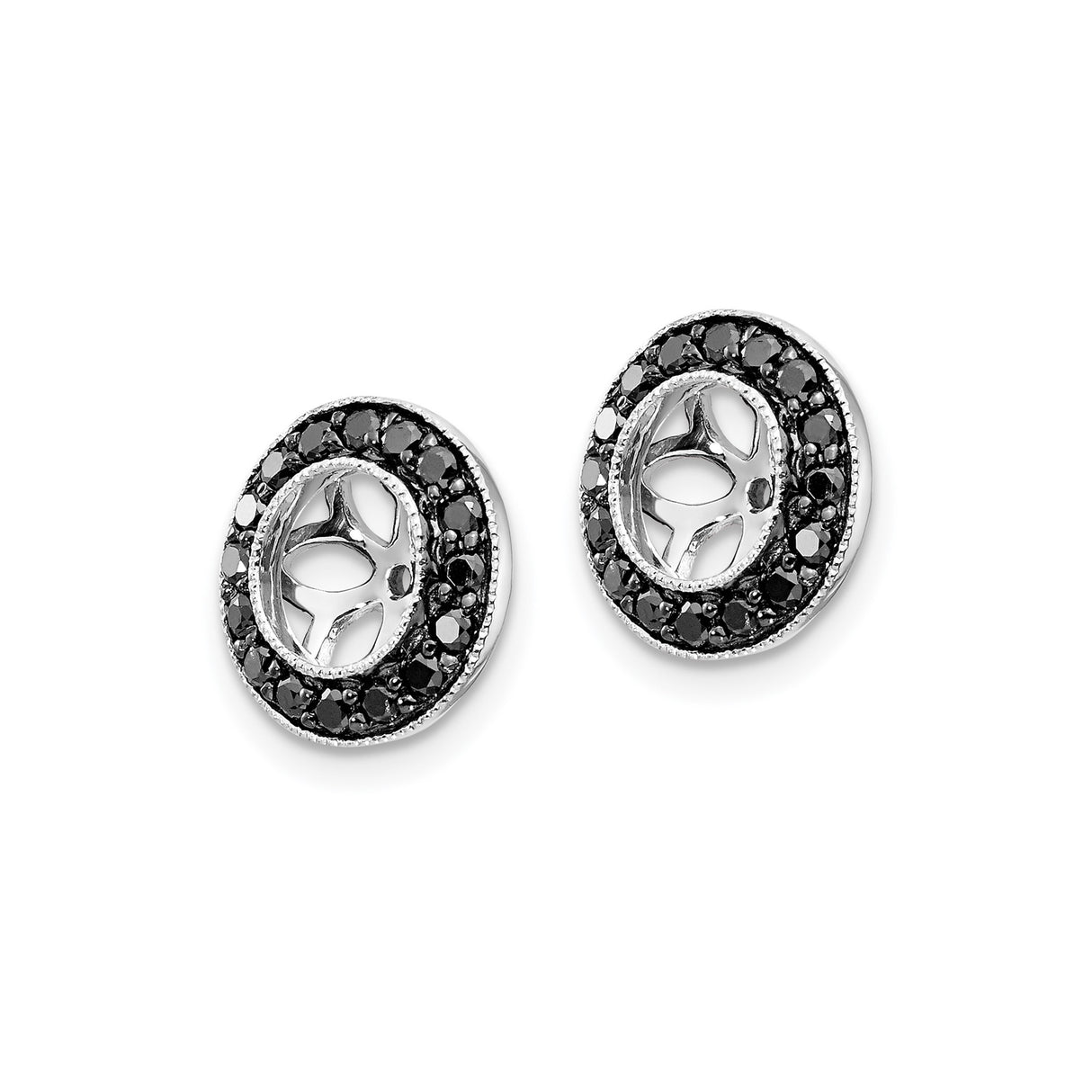 14k White Gold Slide Pendant with Black Diamond Accents, Sunburst Charm Design