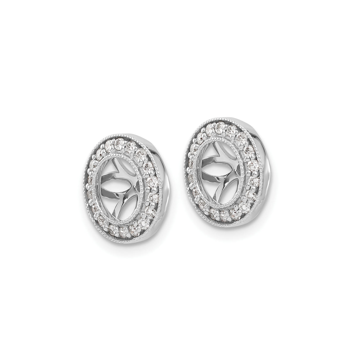 10k White Gold Earring Charms with Diamond Accents, Floral Cutout Sunburst Design