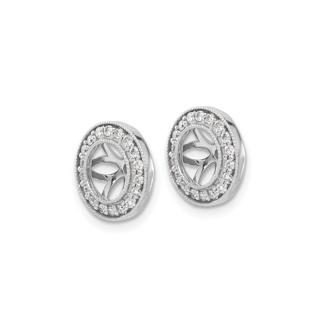 14k White Gold Earring Jackets with Diamond Accents, Sunburst and Flower Petal Design