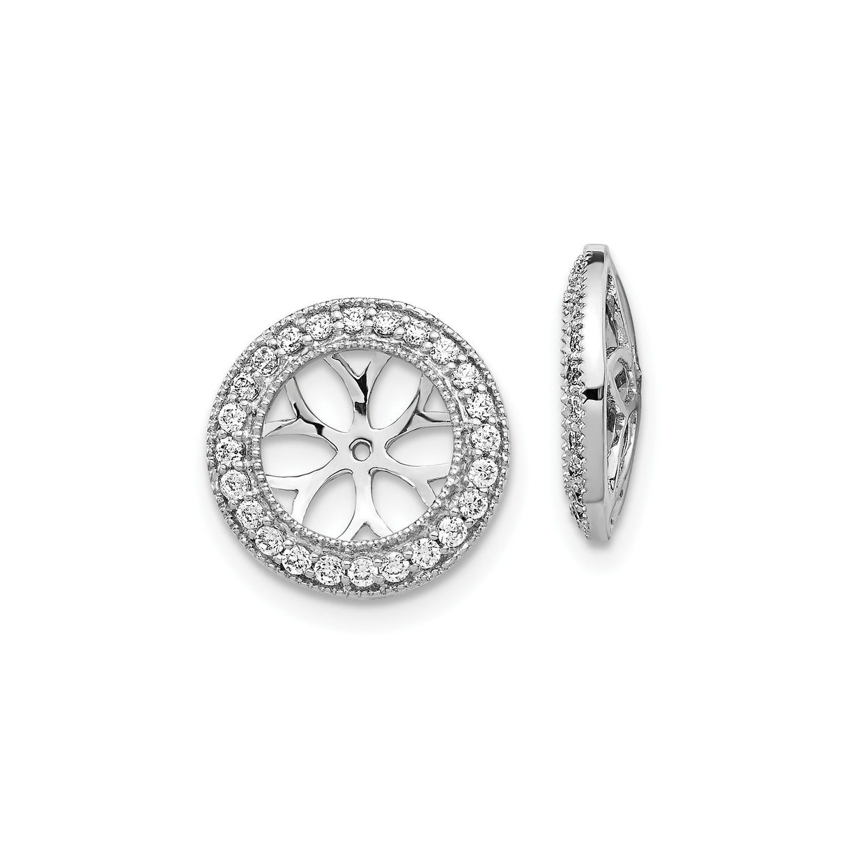 10k White Gold Pendant with Diamond Accents, Halo and Open Floral Cutout Design