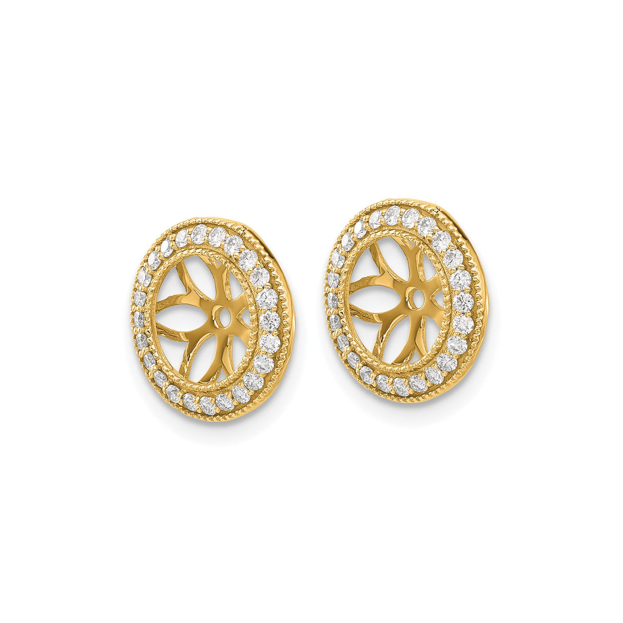 14k Yellow Gold Round Pendant with Diamond Accents, Openwork Sunburst Design