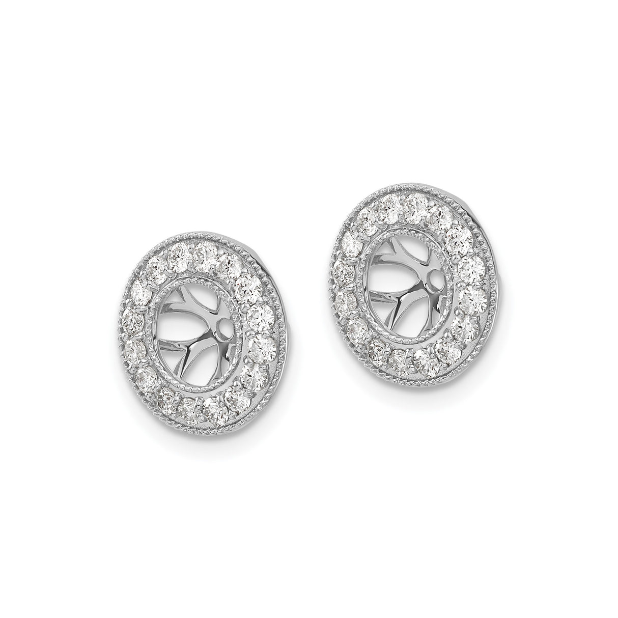 14k White Gold Pendant Enhancer with Round Diamonds, Double Halo and Sunburst Open Center Design