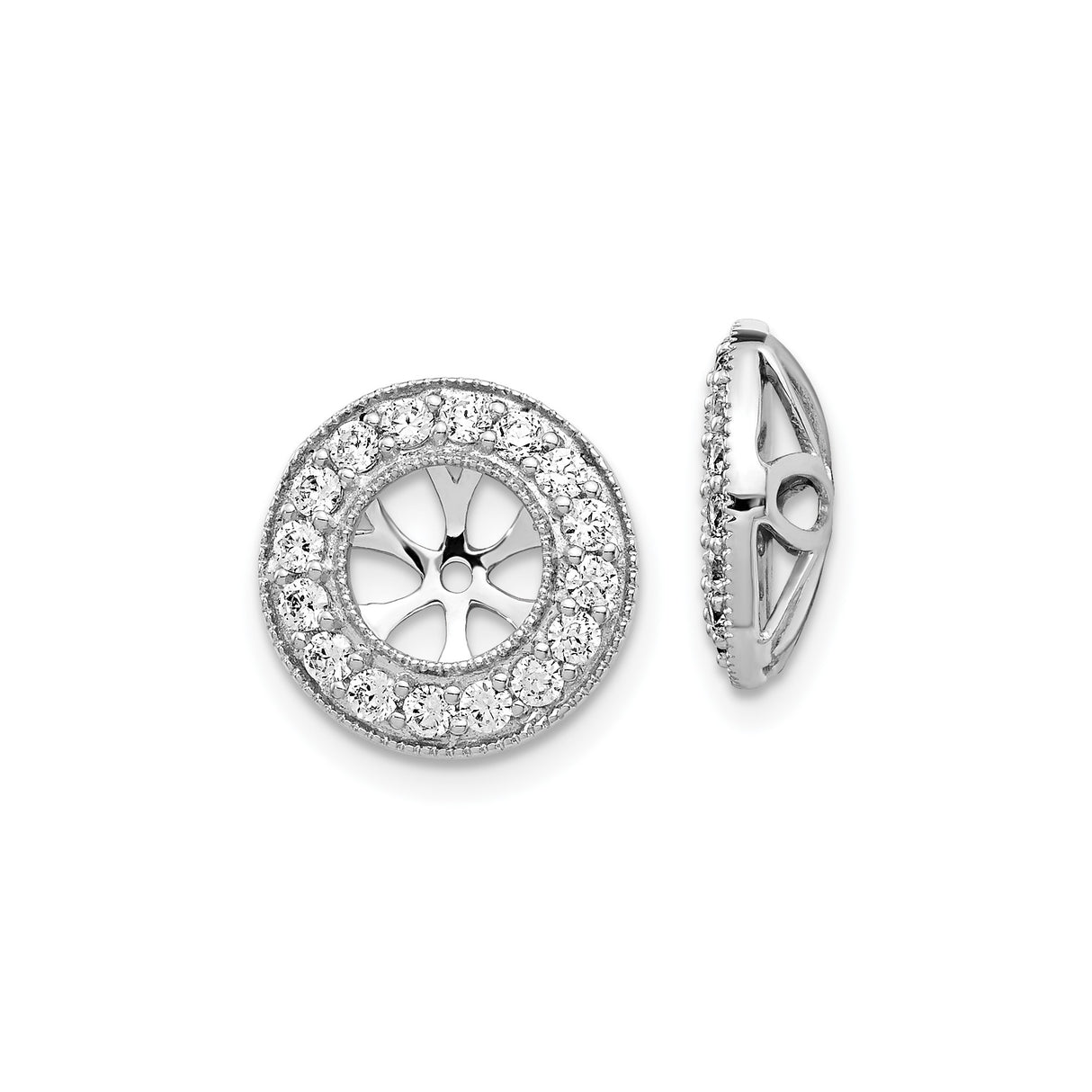 14k White Gold Pendant Enhancer with Round Diamonds, Double Halo and Sunburst Open Center Design
