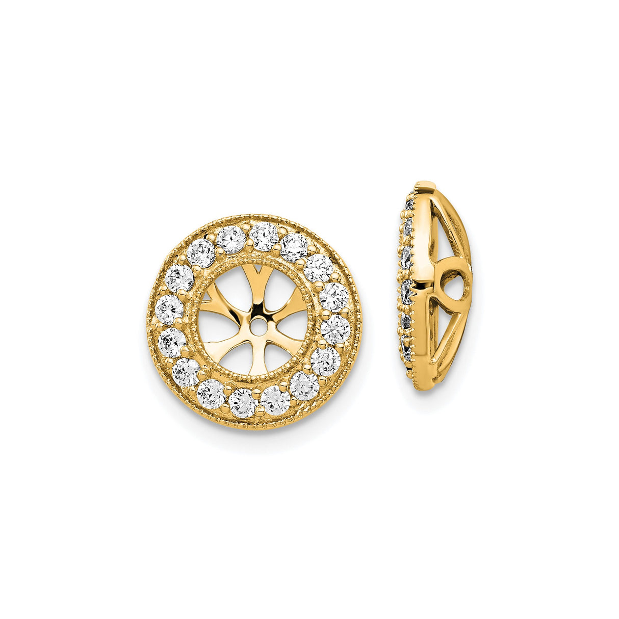 14k Yellow Gold Wheel Openwork Charm with Cubic Zirconia Halo Accent