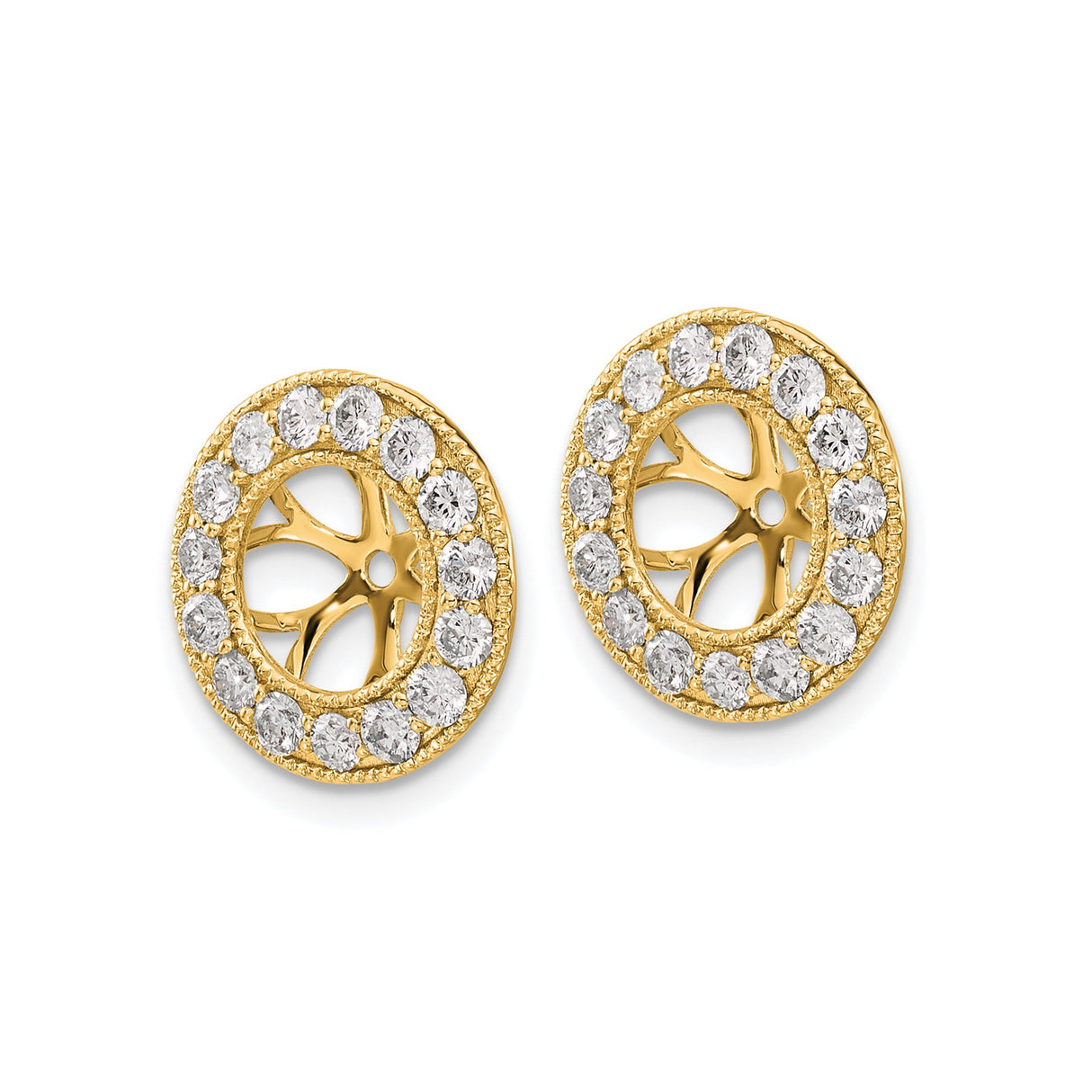 14k Yellow Gold Earring Jacket Enhancer with Diamond, Spoke Wheel Halo Design