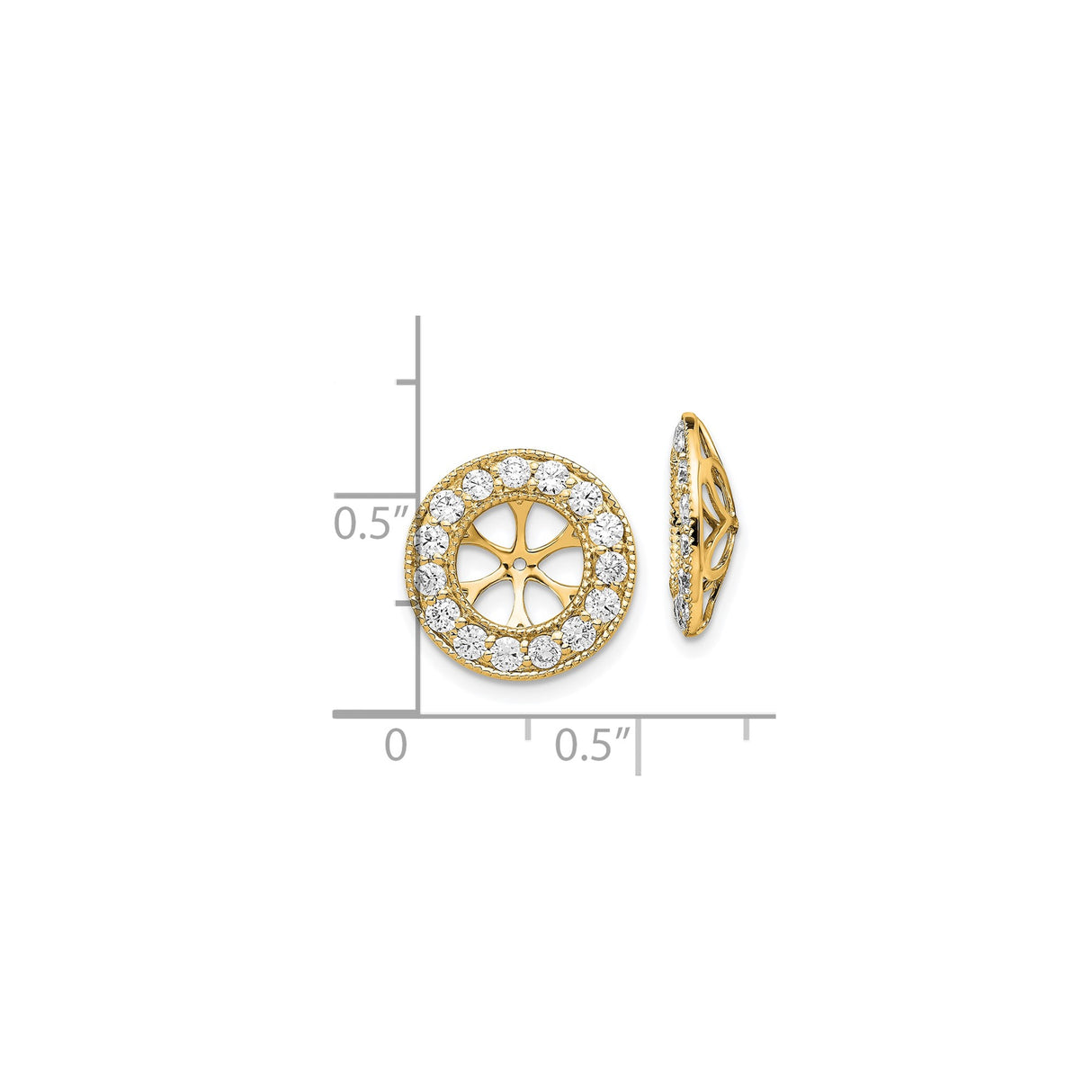 14k Yellow Gold Earring Jacket Enhancer with Diamond, Spoke Wheel Halo Design