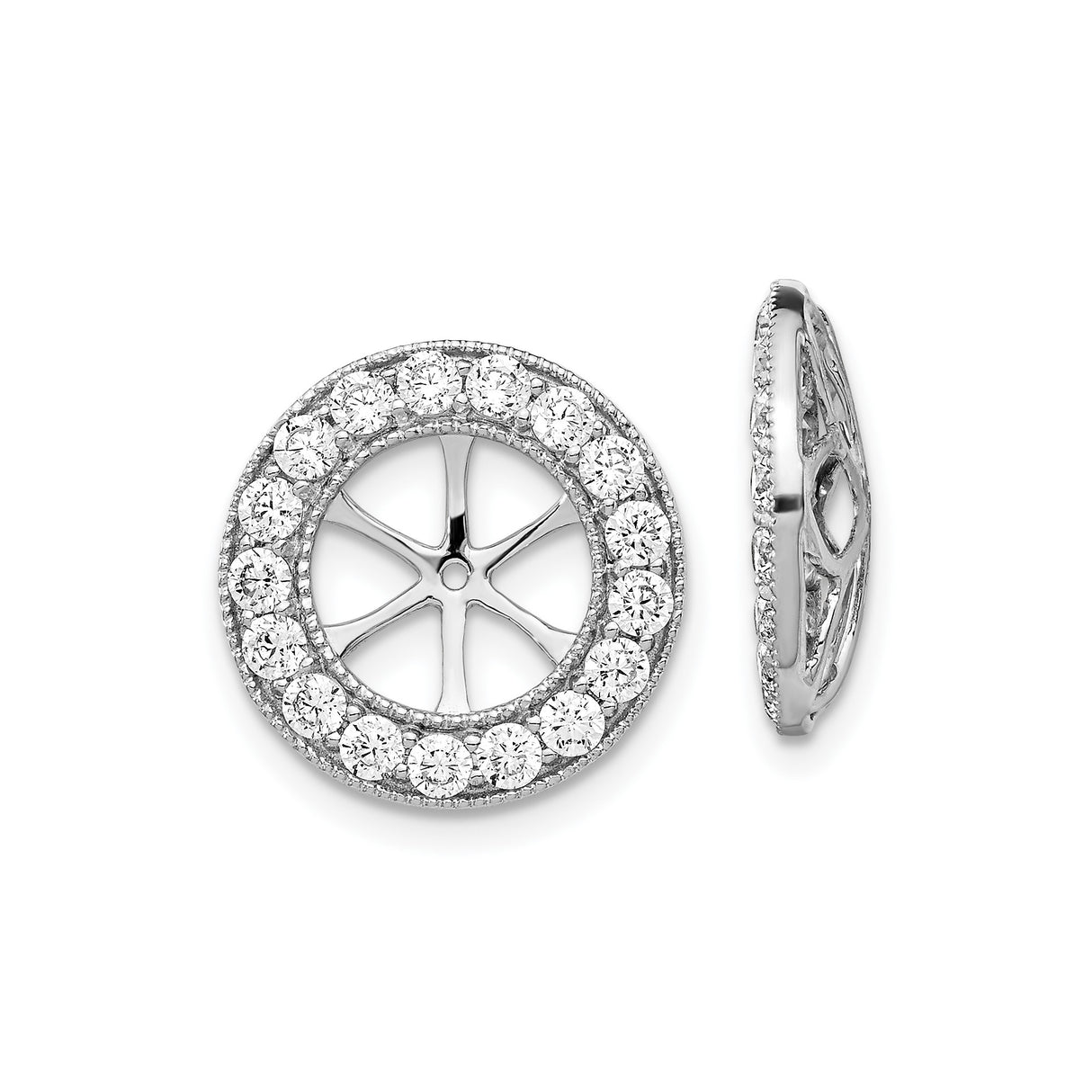 14k White Gold Starburst Pendant with White Diamonds, Open Center Halo Design