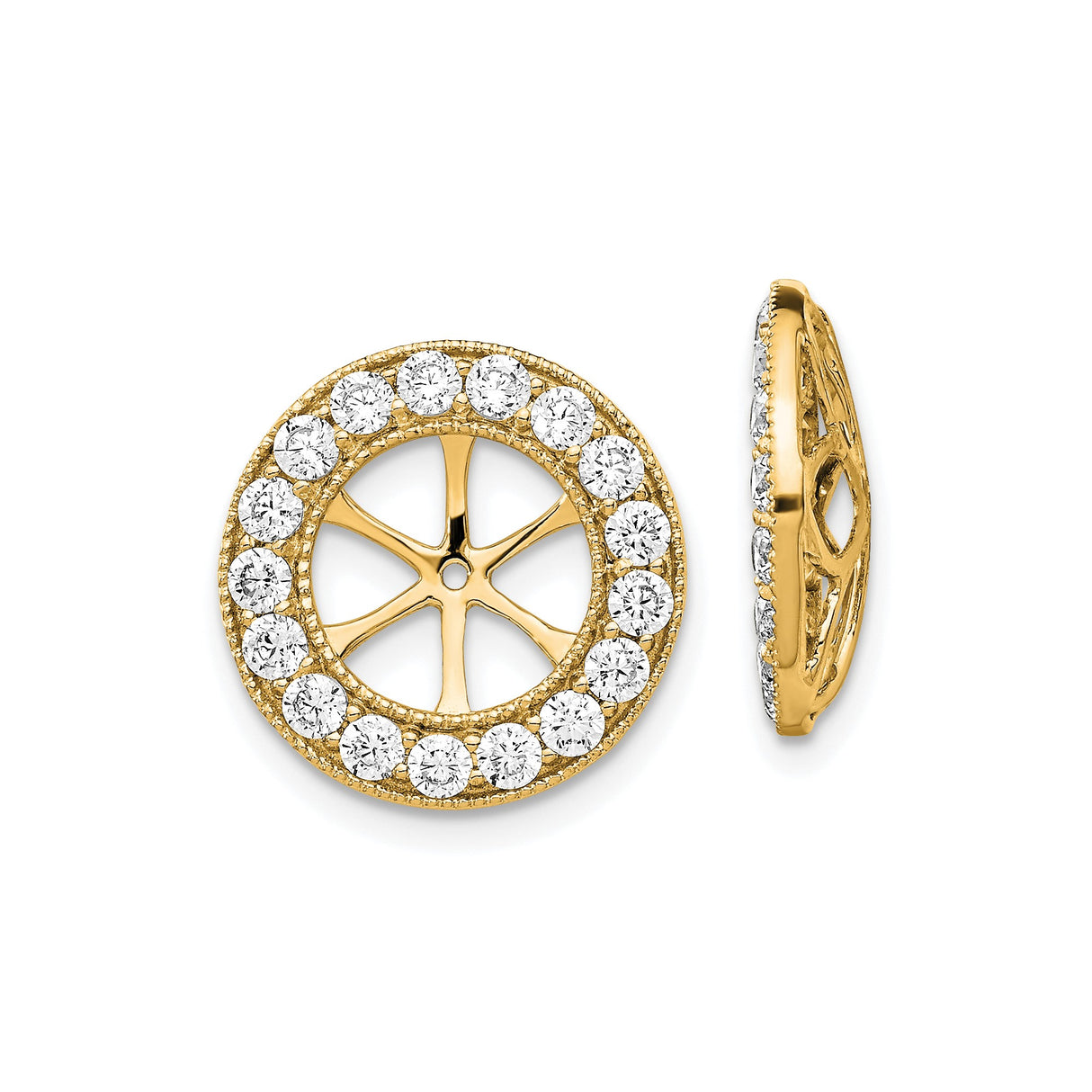 14k Yellow Gold Wheel Pendant with Diamond and Cubic Zirconia Halo, Openwork Design