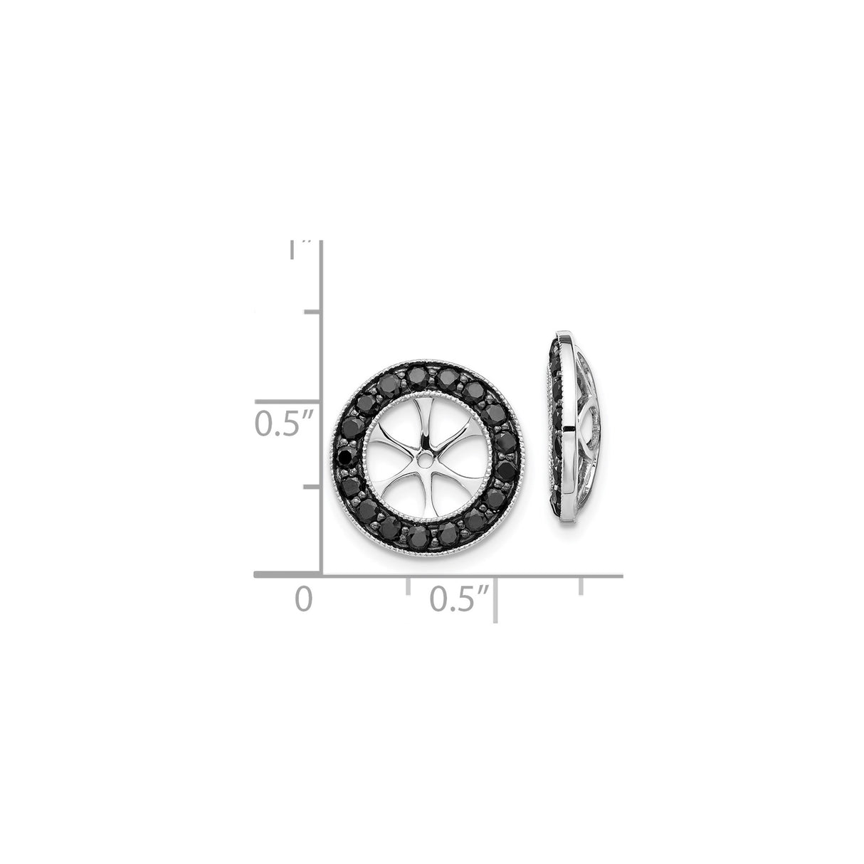 14k White Gold Pendant with Black Diamond, Spoke Wheel Design, Modern Minimalist Jewelry