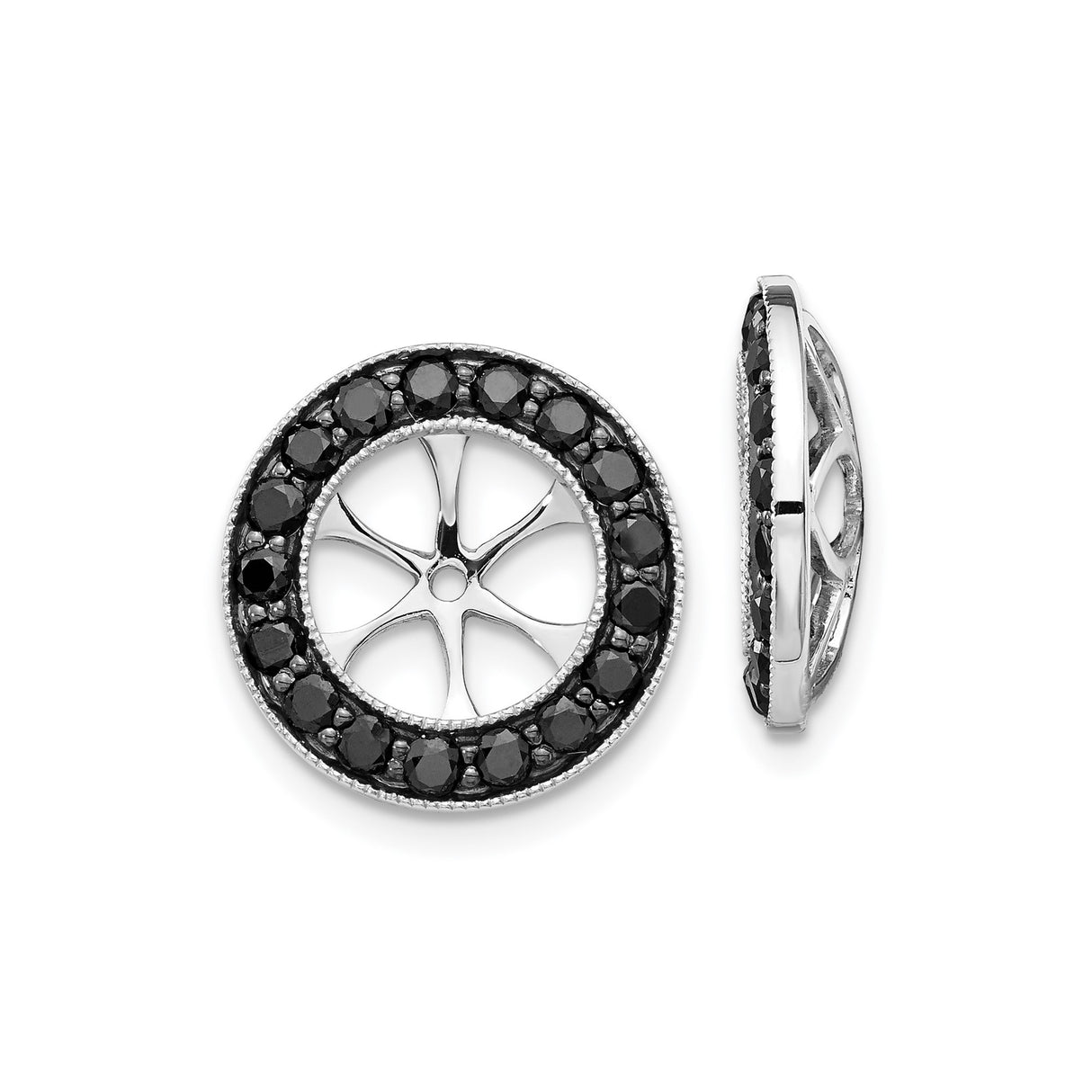 14k White Gold Pendant with Black Diamond, Spoke Wheel Design, Modern Minimalist Jewelry