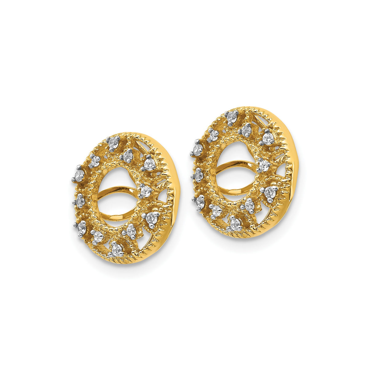 14k Yellow Gold Clip-On Earrings with Diamond Accents, Sunburst Halo Mandala Design