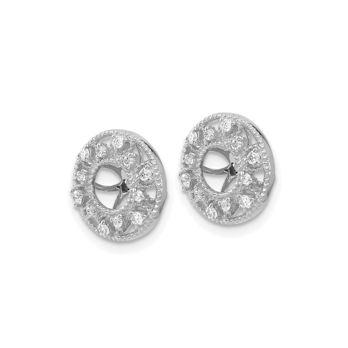 14k White Gold Earring Jackets with Diamond Accents and Floral Openwork Design