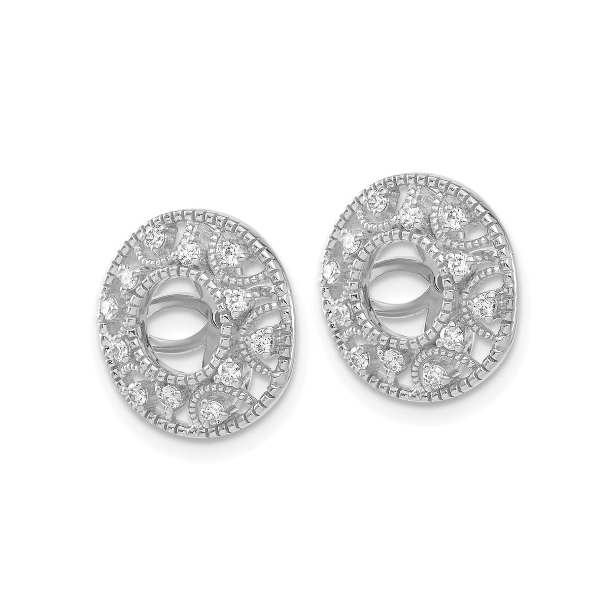 14k White Gold Diamond Earring Jackets with Rosette and Openwork Floral Design