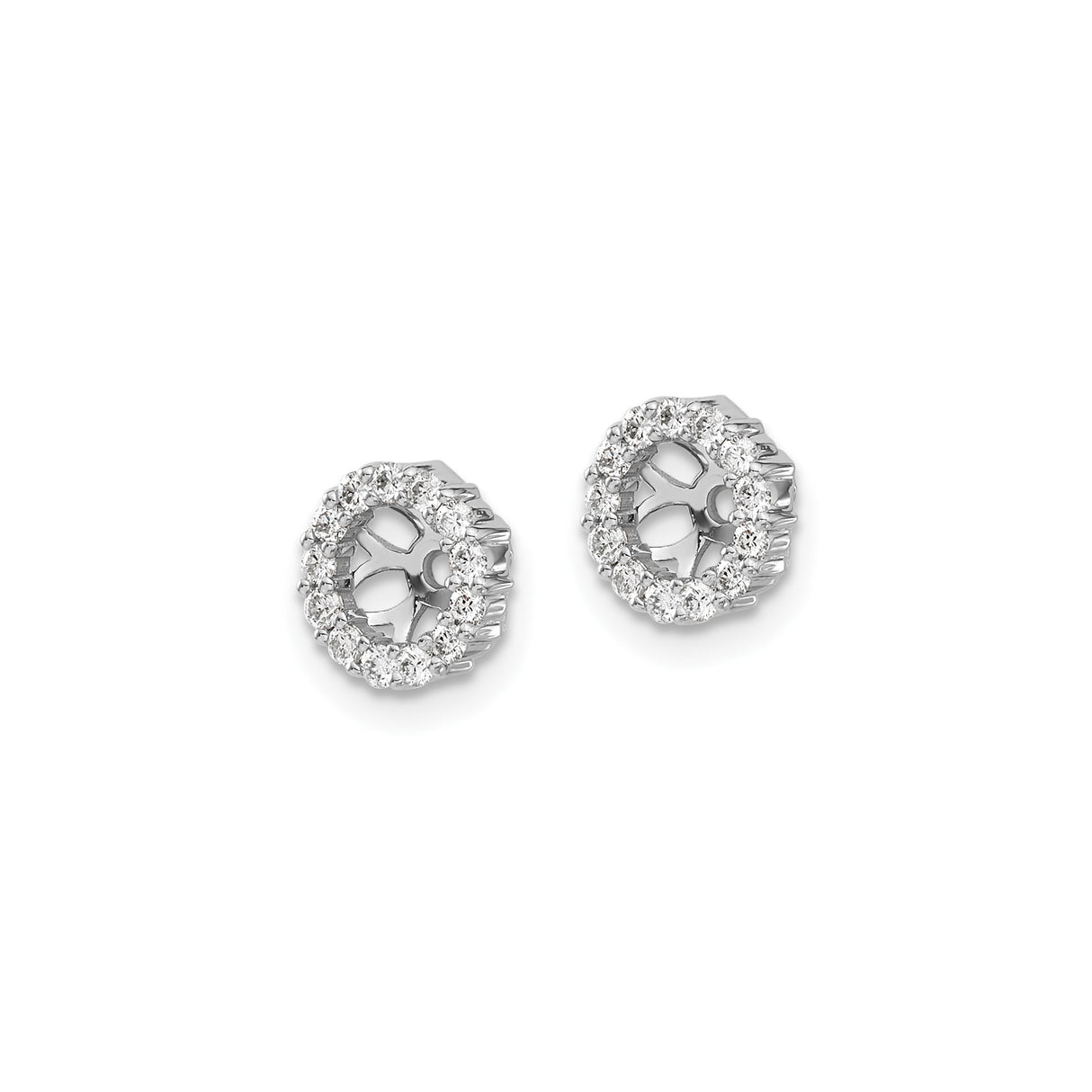 10k White Gold Earring Jackets with Floral Openwork and Cubic Zirconia Halo