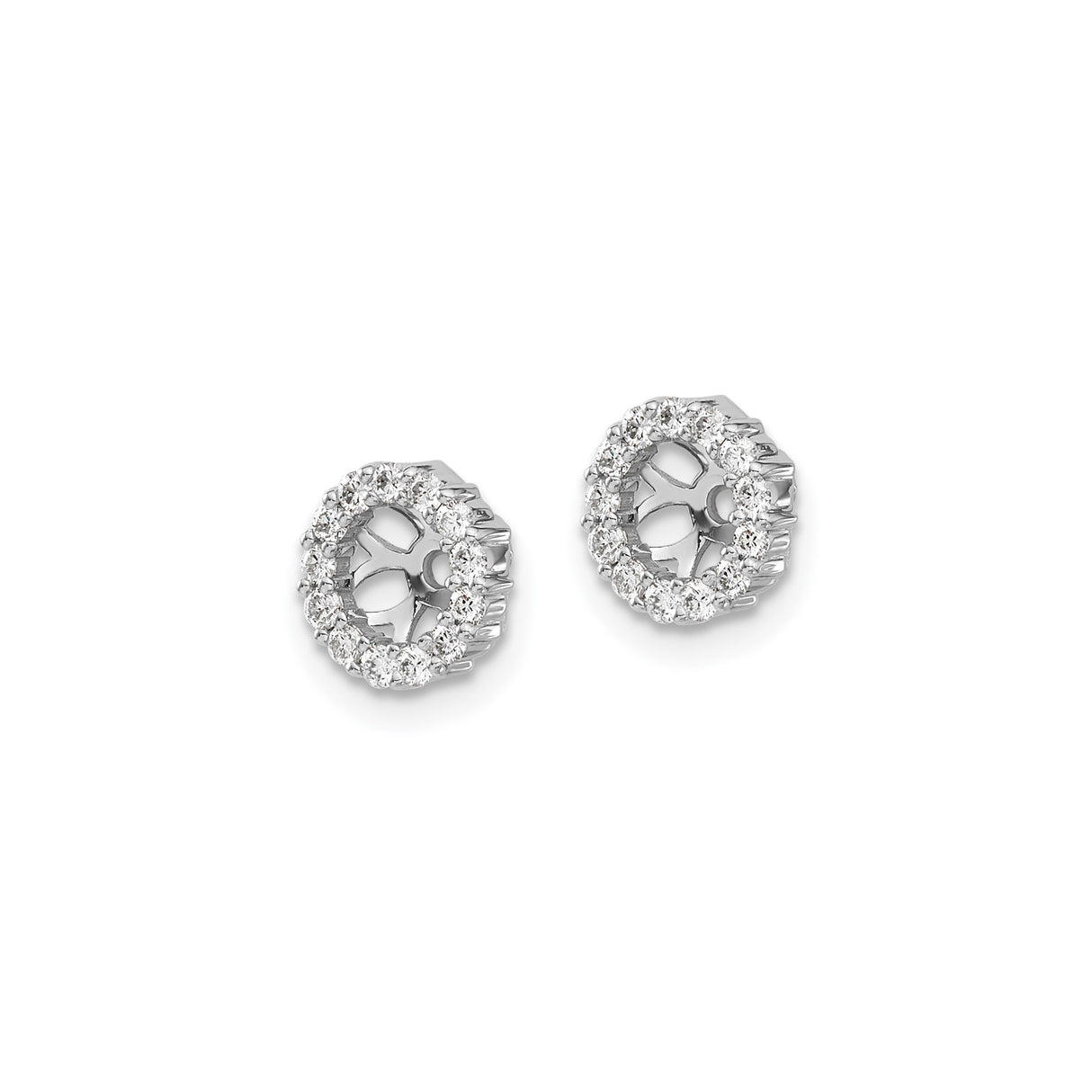14k White Gold Earring Jackets with Diamond Cubic Zirconia Halo and Openwork Floral Design