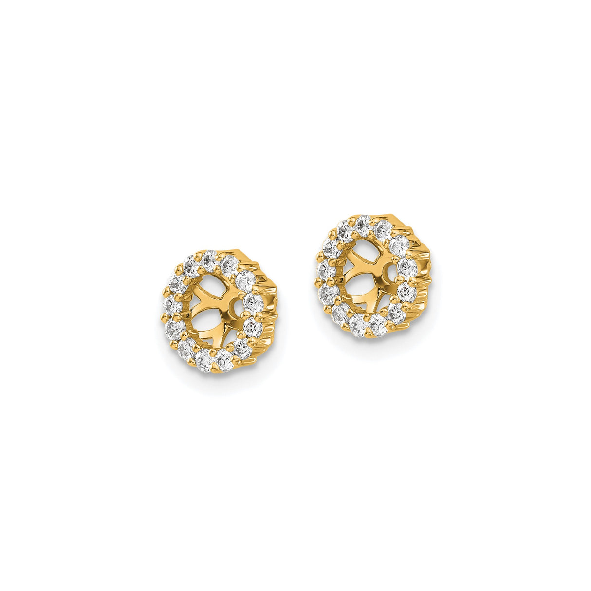 14k Yellow Gold Earring Jackets with Cubic Zirconia Halo and Sunburst Floral Design