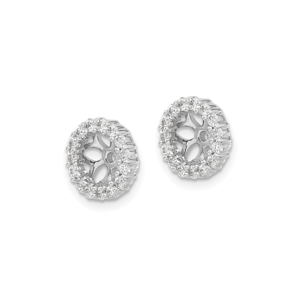 14k White Gold Stud Earrings with Diamond Halo and Openwork Floral Design