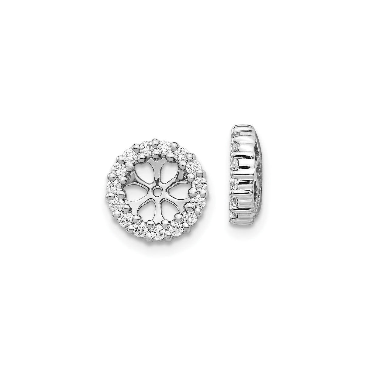 14k White Gold Stud Earrings with Diamond Halo and Openwork Floral Design