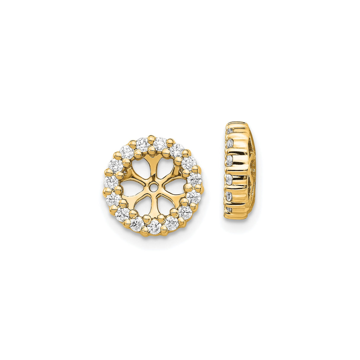 14k Yellow Gold Diamond Flower Stud Earrings with Openwork Petal and Halo Design