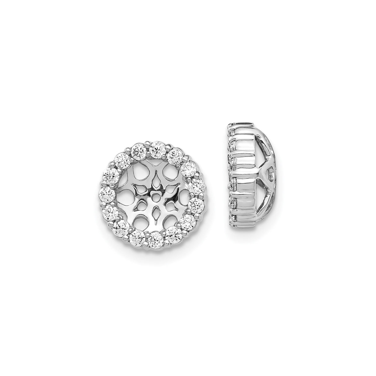 14k White Gold Snowflake Stud Earrings with Diamond Accents, Openwork Winter Design