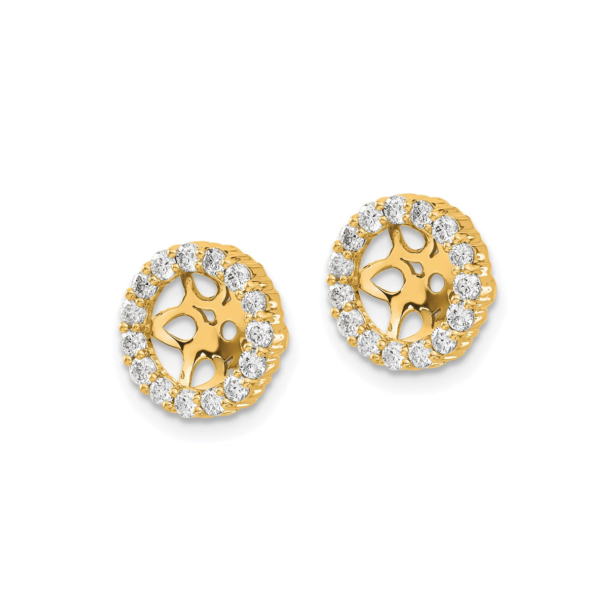 14k Yellow Gold Earrings with Diamond, Openwork Floral Motif and Cubic Zirconia Halo