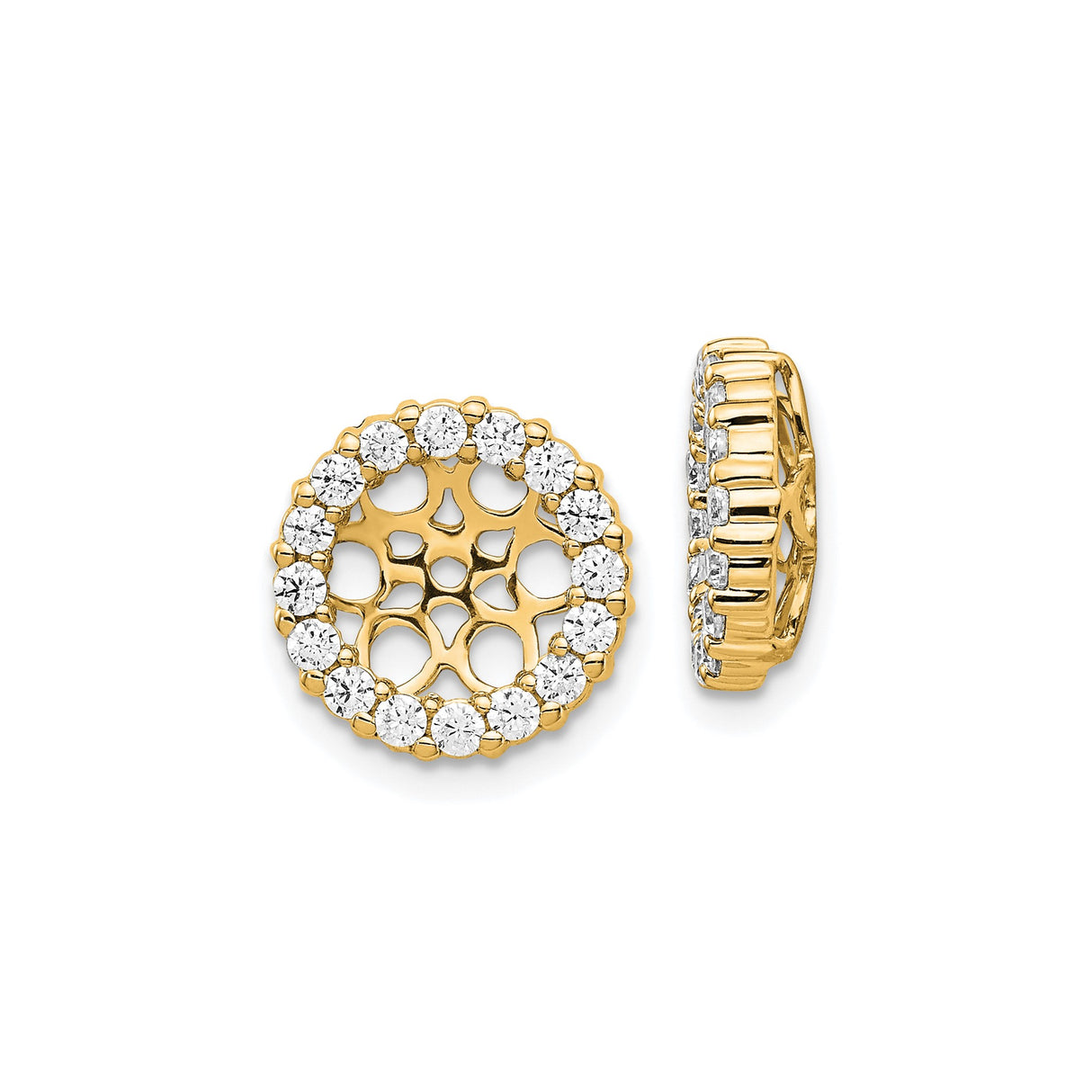 10k Yellow Gold Stud Earrings with Diamond and Circular Openwork Floral Halo Design