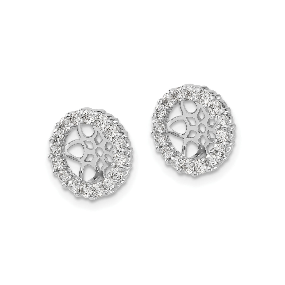 14k White Gold Earrings with Diamond Floral Openwork Halo Design Stud Jackets