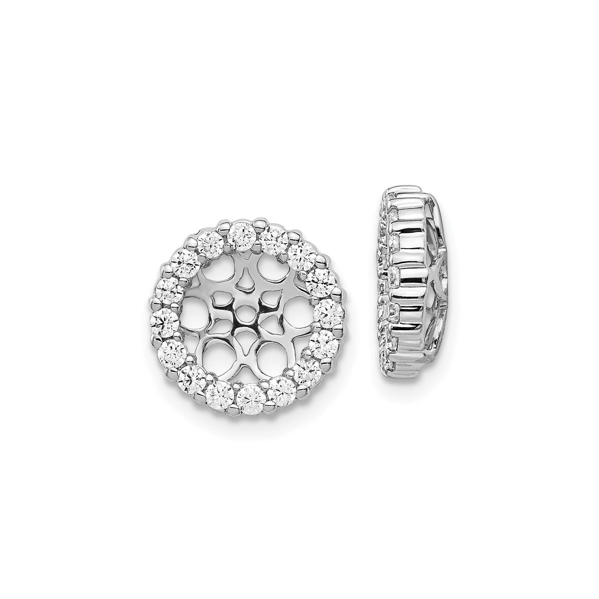 14k White Gold Earrings with Diamond Floral Openwork Halo Design Stud Jackets