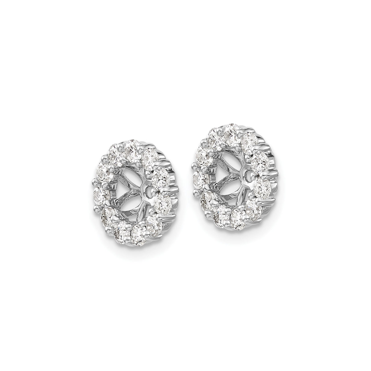 14k White Gold Stud Earrings with Diamond-Look Halo and Floral Motif