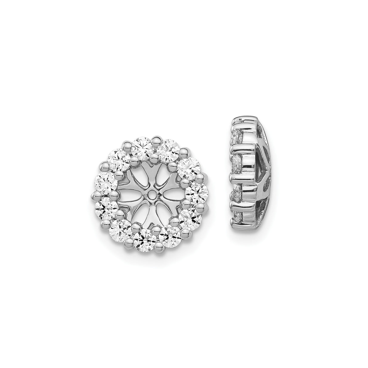 14k White Gold Stud Earrings with Diamond-Look Halo and Floral Motif