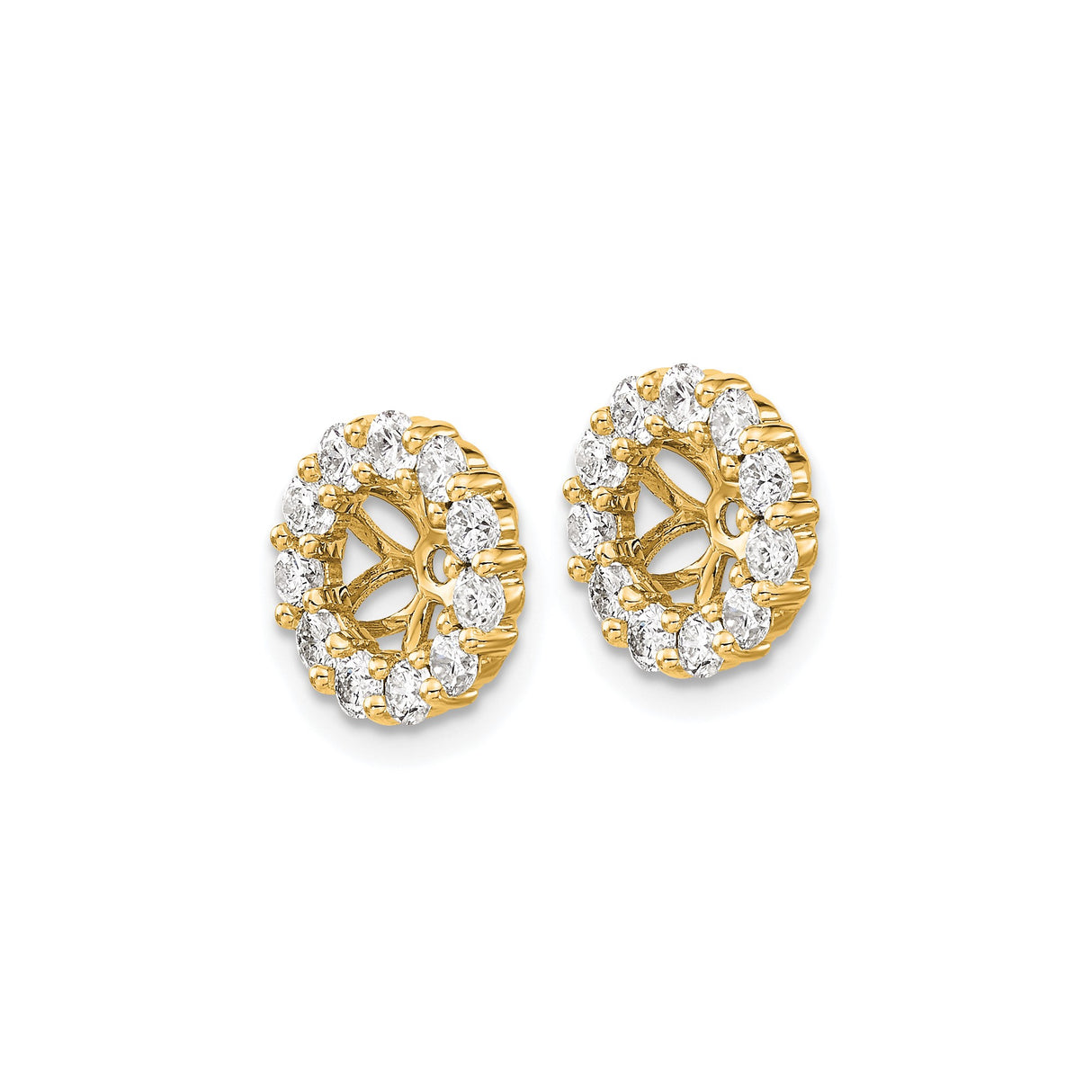 14k Yellow Gold Stud Earrings with Diamond Floral Openwork and Halo Design