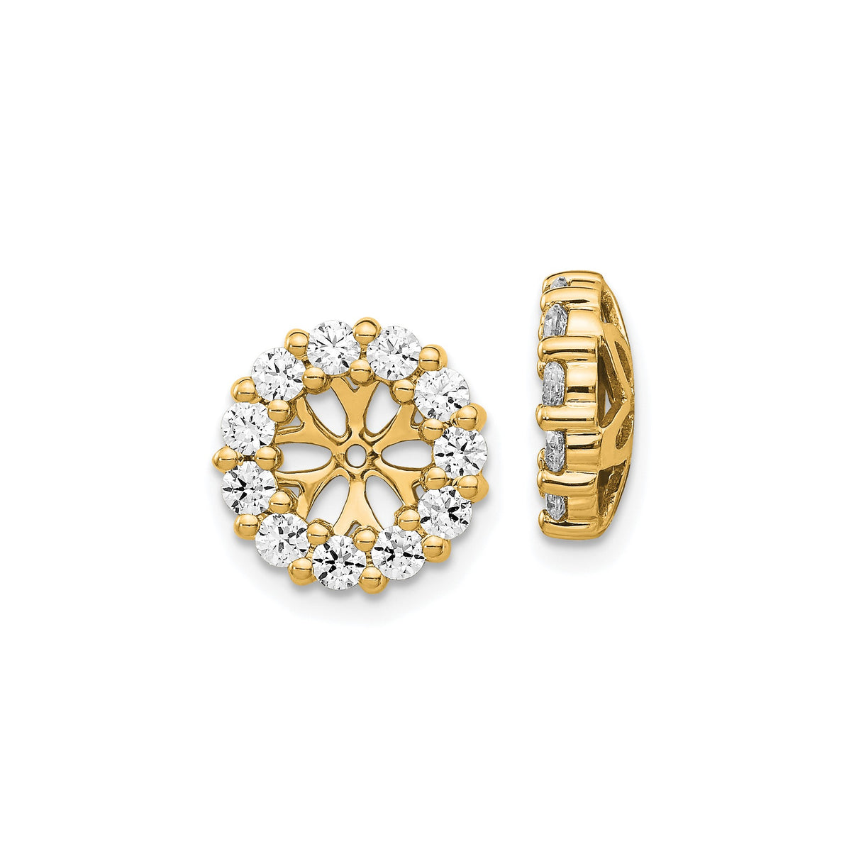 14k Yellow Gold Stud Earrings with Diamond Floral Openwork and Halo Design