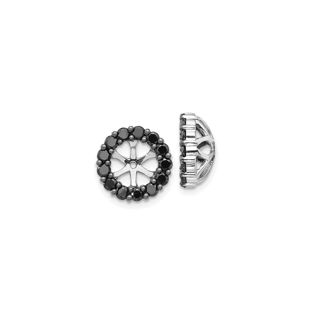 14k White Gold Earring Jackets with Black Diamonds, Floral Openwork Stud Enhancers