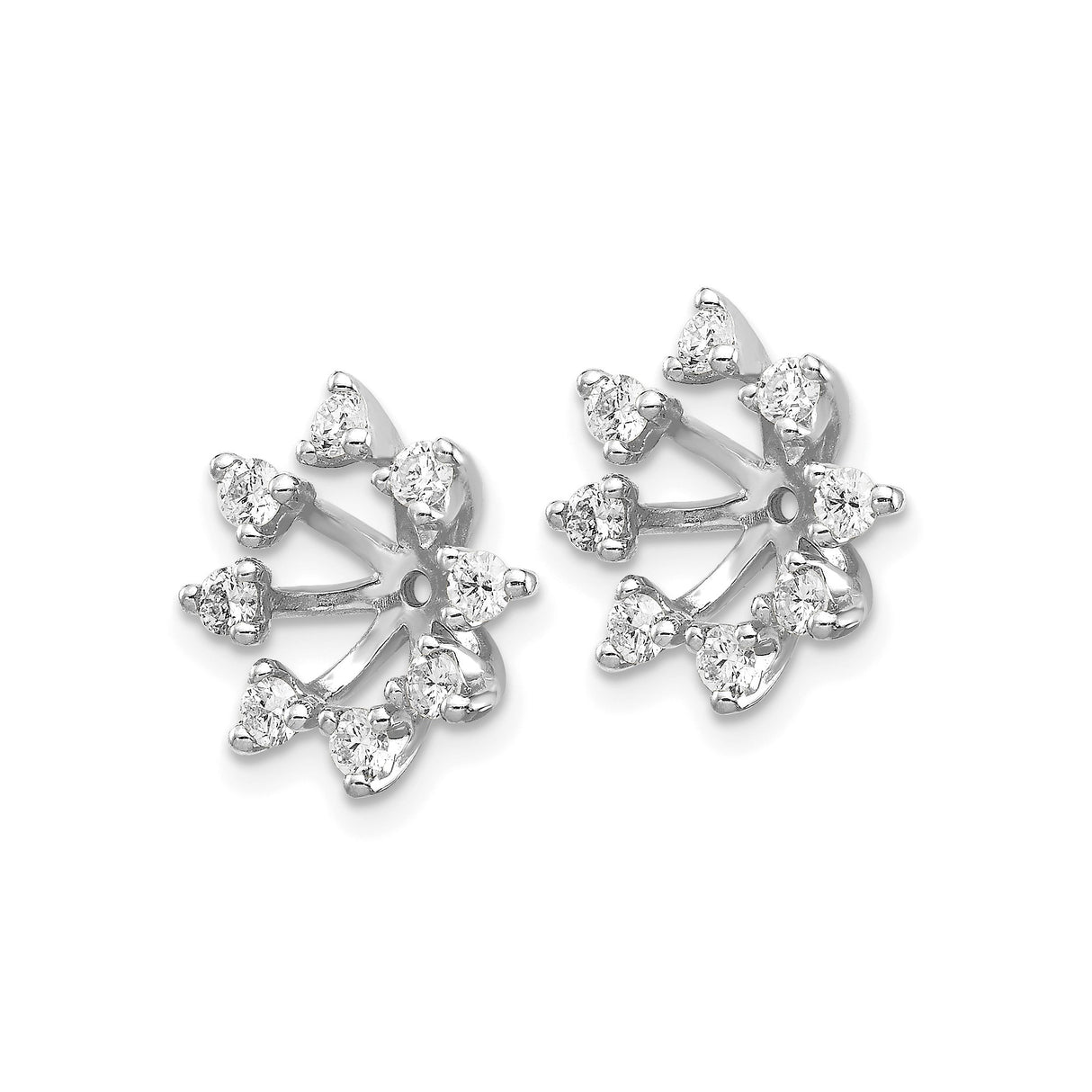 14k White Gold Earring Jackets with Diamond, Snowflake Starburst Design for Women