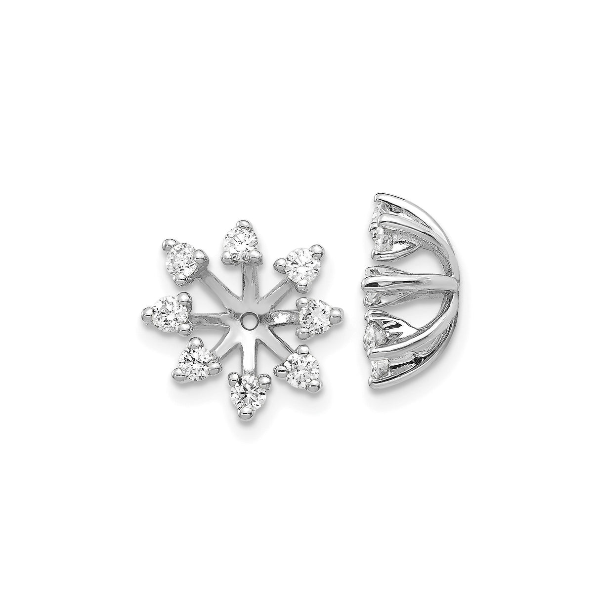 14k White Gold Earring Jackets with Diamond, Snowflake Starburst Design for Women