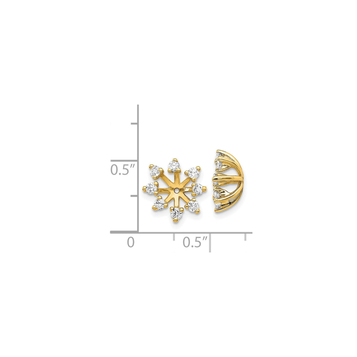 14k Yellow Gold Snowflake Stud Earrings with Diamond Accents and Starburst Design