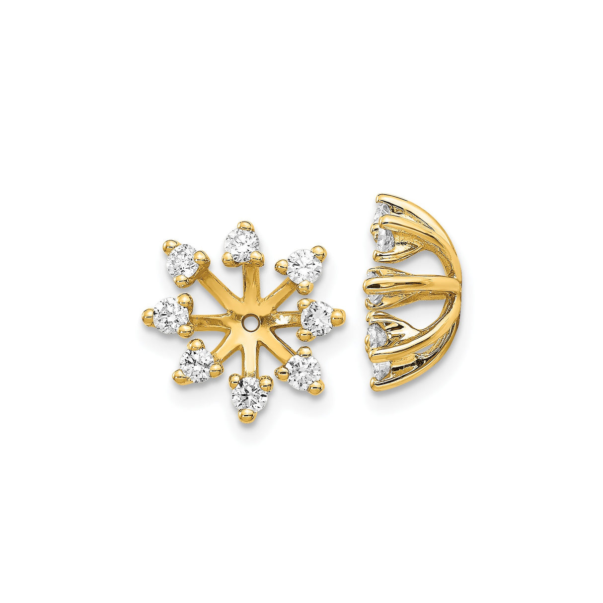 14k Yellow Gold Snowflake Stud Earrings with Diamond Accents and Starburst Design