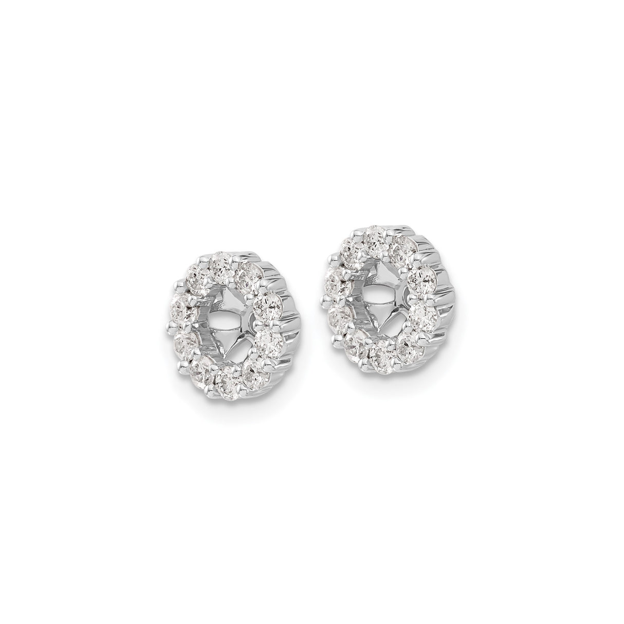 14k White Gold Diamond Cluster Stud Earrings, Circular Floral Design with Openwork Center