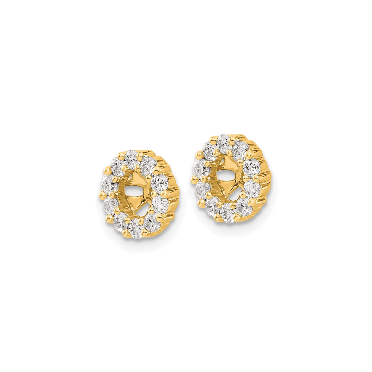 14k Yellow Gold Earring Jackets with Diamond Accents, Floral Sunburst Stud Enhancers for Women