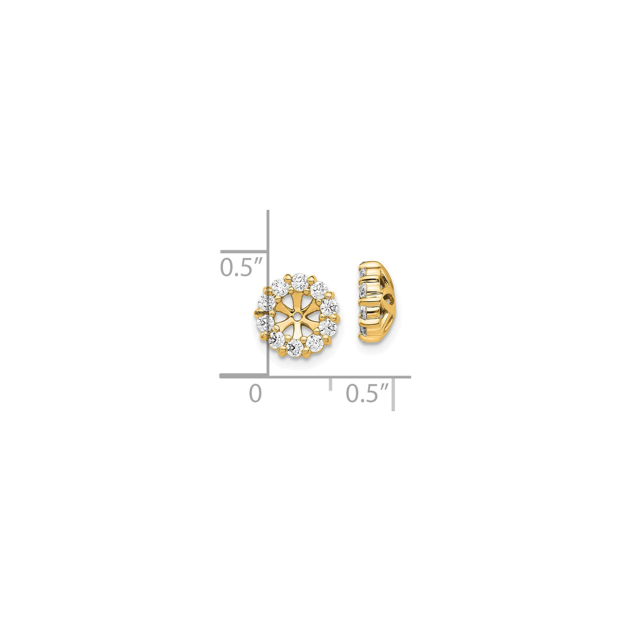 14k Yellow Gold Earring Jackets with Diamond Accents, Floral Sunburst Stud Enhancers for Women