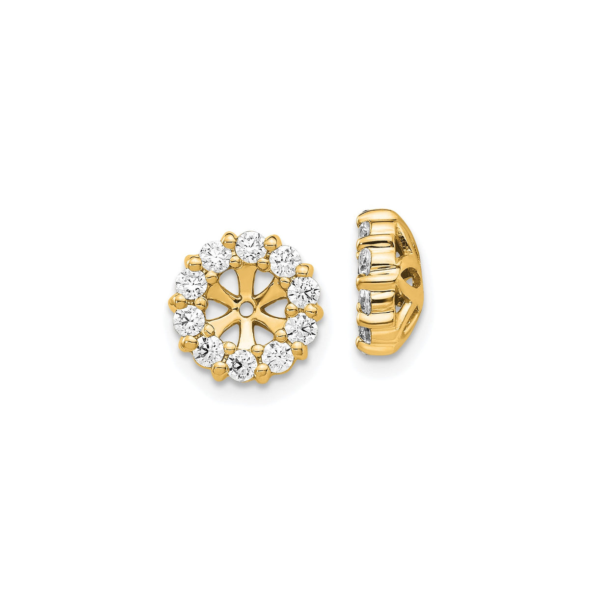 14k Yellow Gold Earring Jackets with Diamond Accents, Floral Sunburst Stud Enhancers for Women
